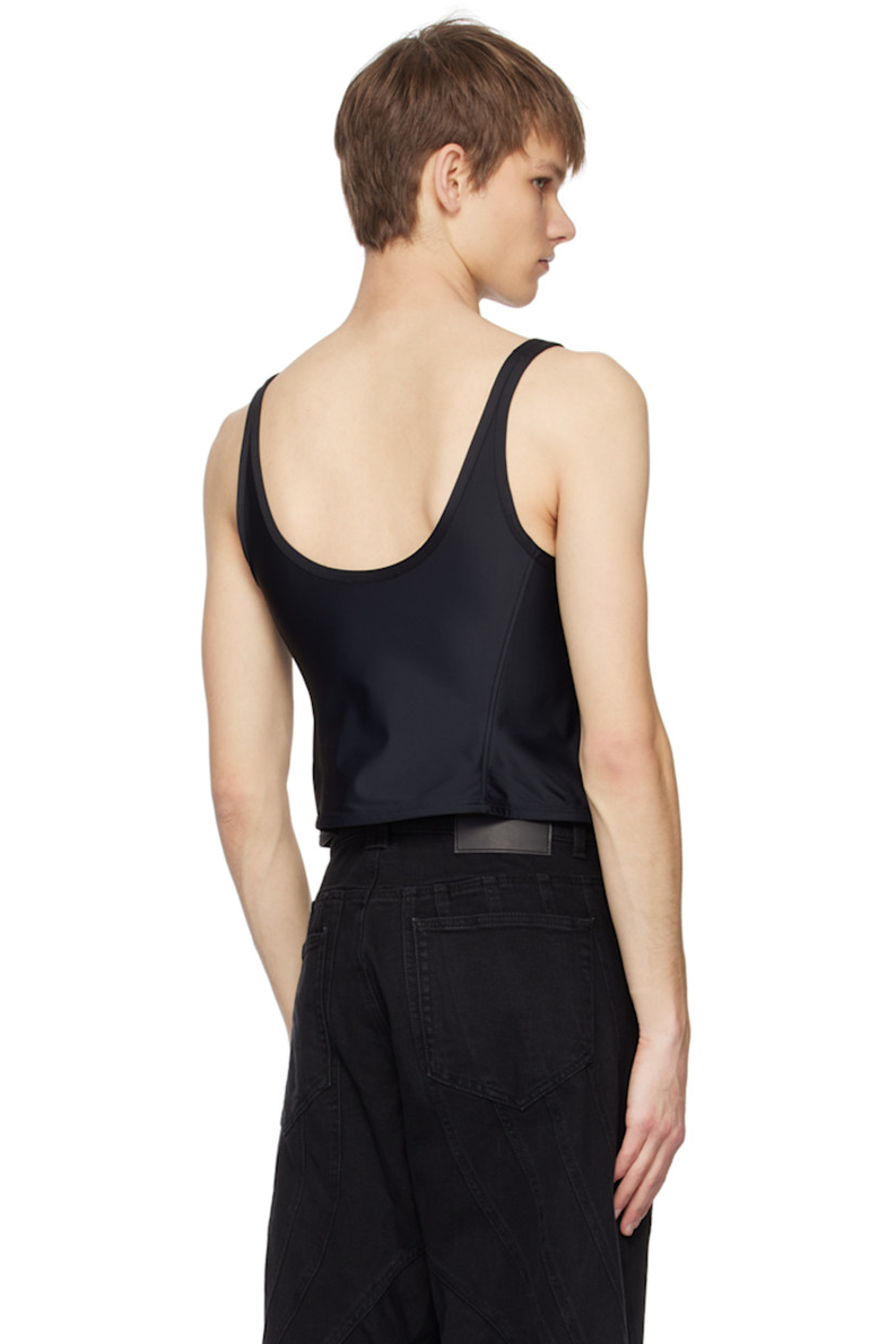 Stretch nylon jersey tank top.

· Logo embossed at scoop neck
· Boning at front
· Curved hem

Supplier color: Black
