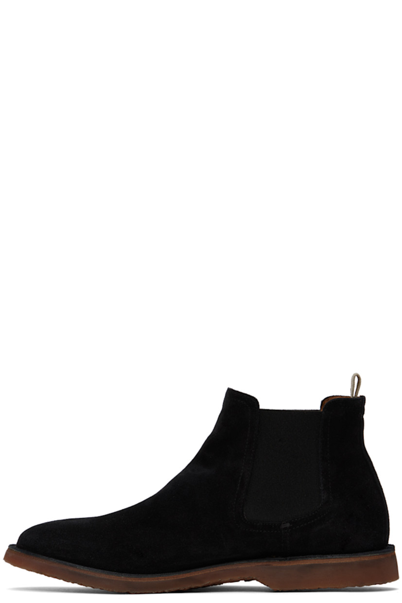 Ankle-high handcrafted suede Chelsea boots in black. 

· Elasticized gusset at sides
· Pull-loop at heel counter
· Buffed leather lining
· Crepe rubber sole

Supplier color: Nero