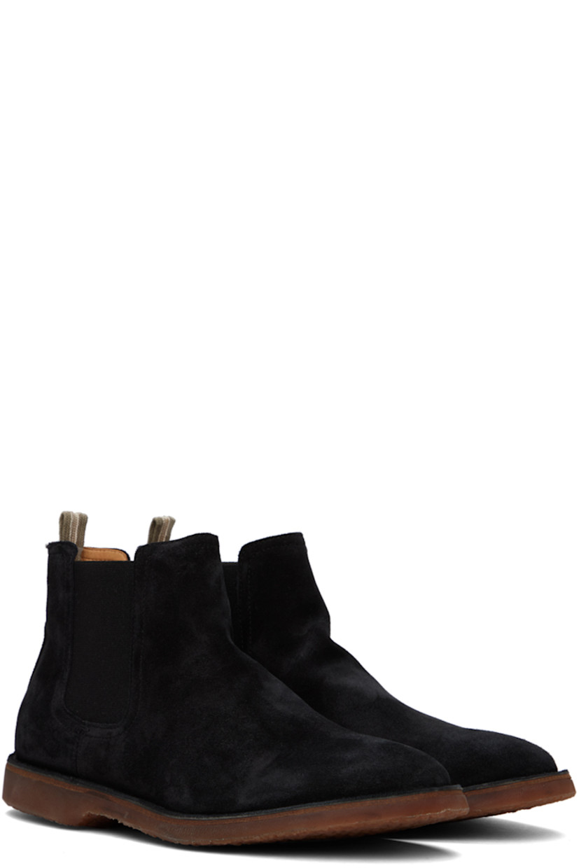Ankle-high handcrafted suede Chelsea boots in black. 

· Elasticized gusset at sides
· Pull-loop at heel counter
· Buffed leather lining
· Crepe rubber sole

Supplier color: Nero