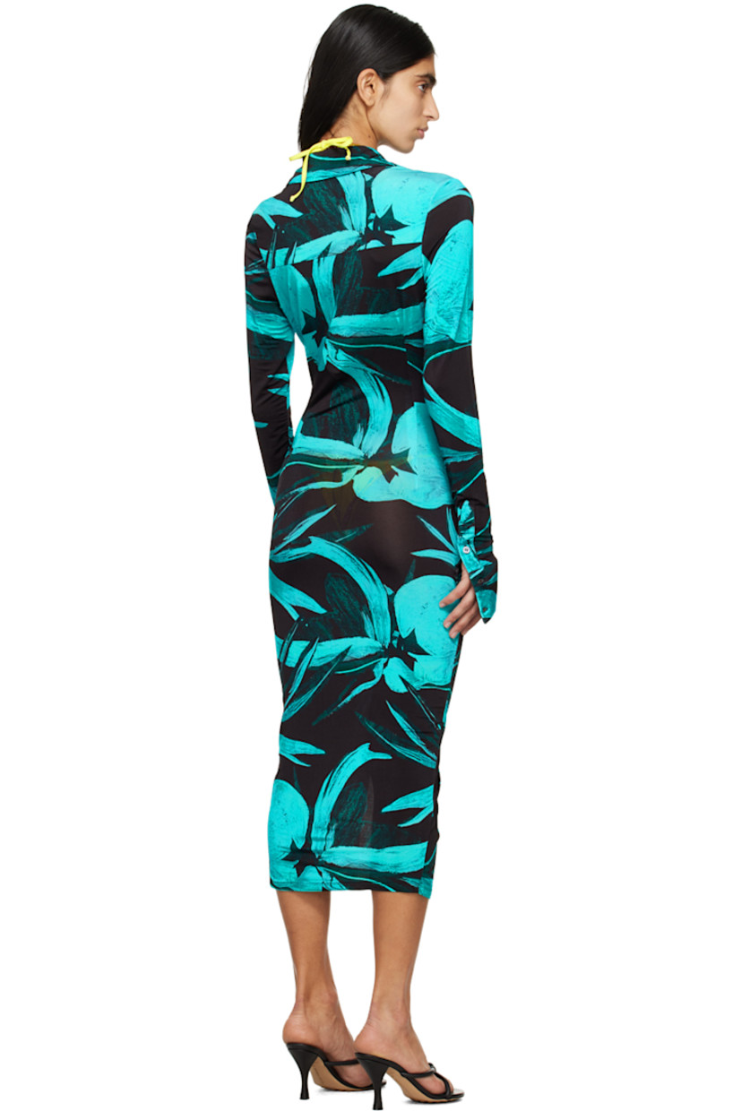 Stretch viscose jersey dress. Floral pattern printed throughout.

· Spread collar
· Button closure
· Adjustable two-button barrel cuffs

Supplier color: Turquoise flower