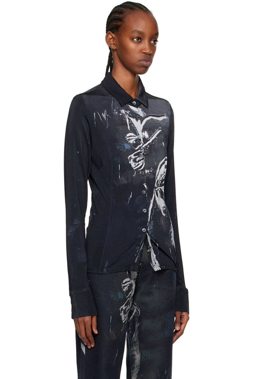 Stretch viscose-blend jersey shirt. Graphic pattern printed throughout.

· Spread collar
· Button closure
· Two-button barrel cuffs
· Mother-of-pearl hardware

Supplier color: Painted flower