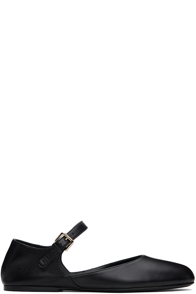 Grained lambskin ballerina flats in black.

· Pin-buckle strap at vamp
· Logo embossed at padded leather footbed
· Rubber heel
· Leather sole 

Supplier color: Black