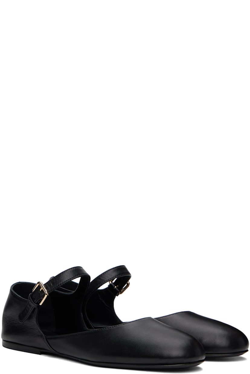 Grained lambskin ballerina flats in black.

· Pin-buckle strap at vamp
· Logo embossed at padded leather footbed
· Rubber heel
· Leather sole 

Supplier color: Black