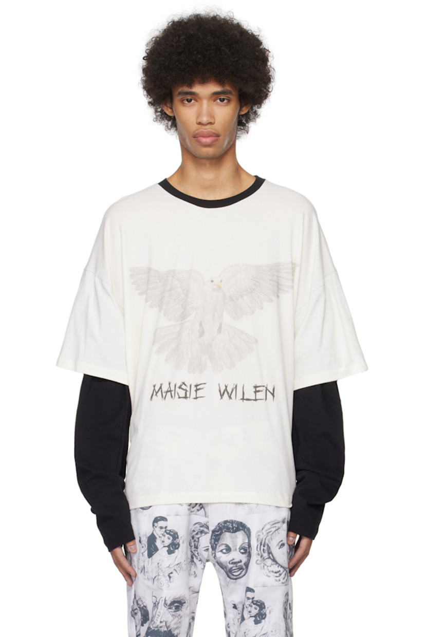 Cotton jersey T-shirt.

· Layered construction
· Rib knit crewneck
· Graphic and logo printed at chest
· Dropped shoulders

Supplier color: Dove