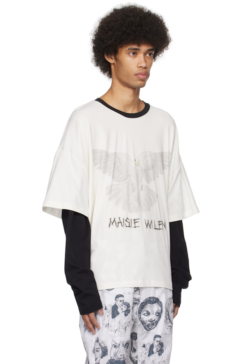 Cotton jersey T-shirt.

· Layered construction
· Rib knit crewneck
· Graphic and logo printed at chest
· Dropped shoulders

Supplier color: Dove