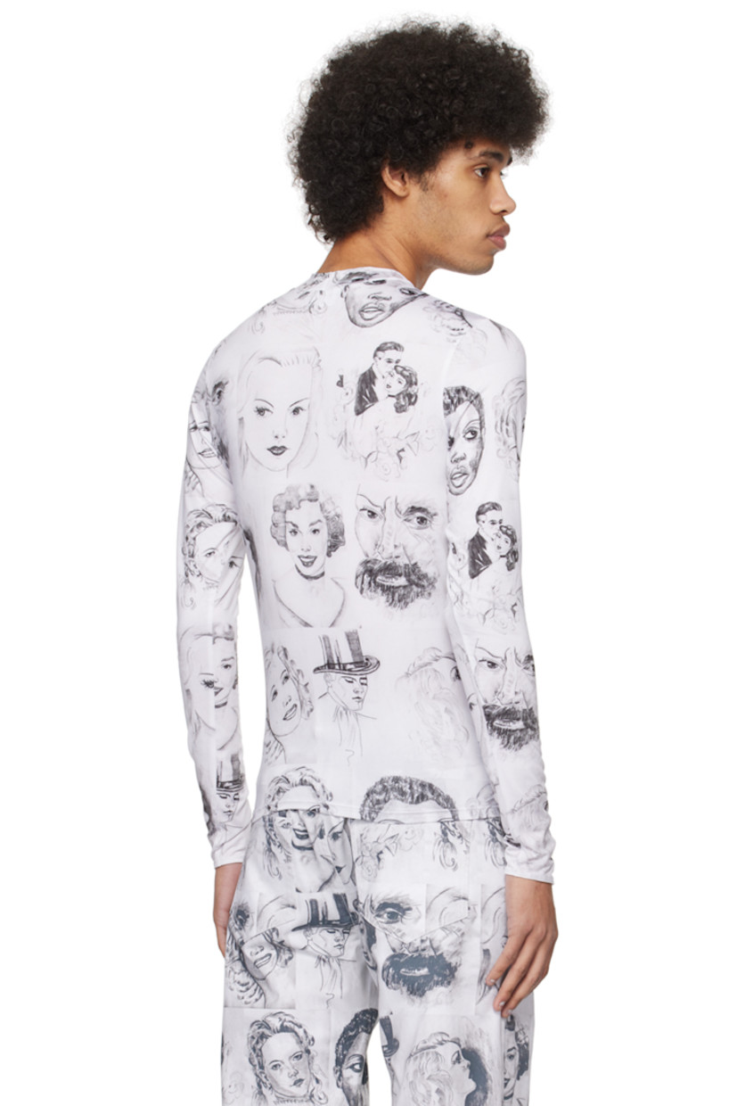 Lightweight stretch polyester jersey T-shirt. Graphic pattern printed throughout.

· Crewneck
· Elasticized finger loop at cuffs

Supplier color: Fan art