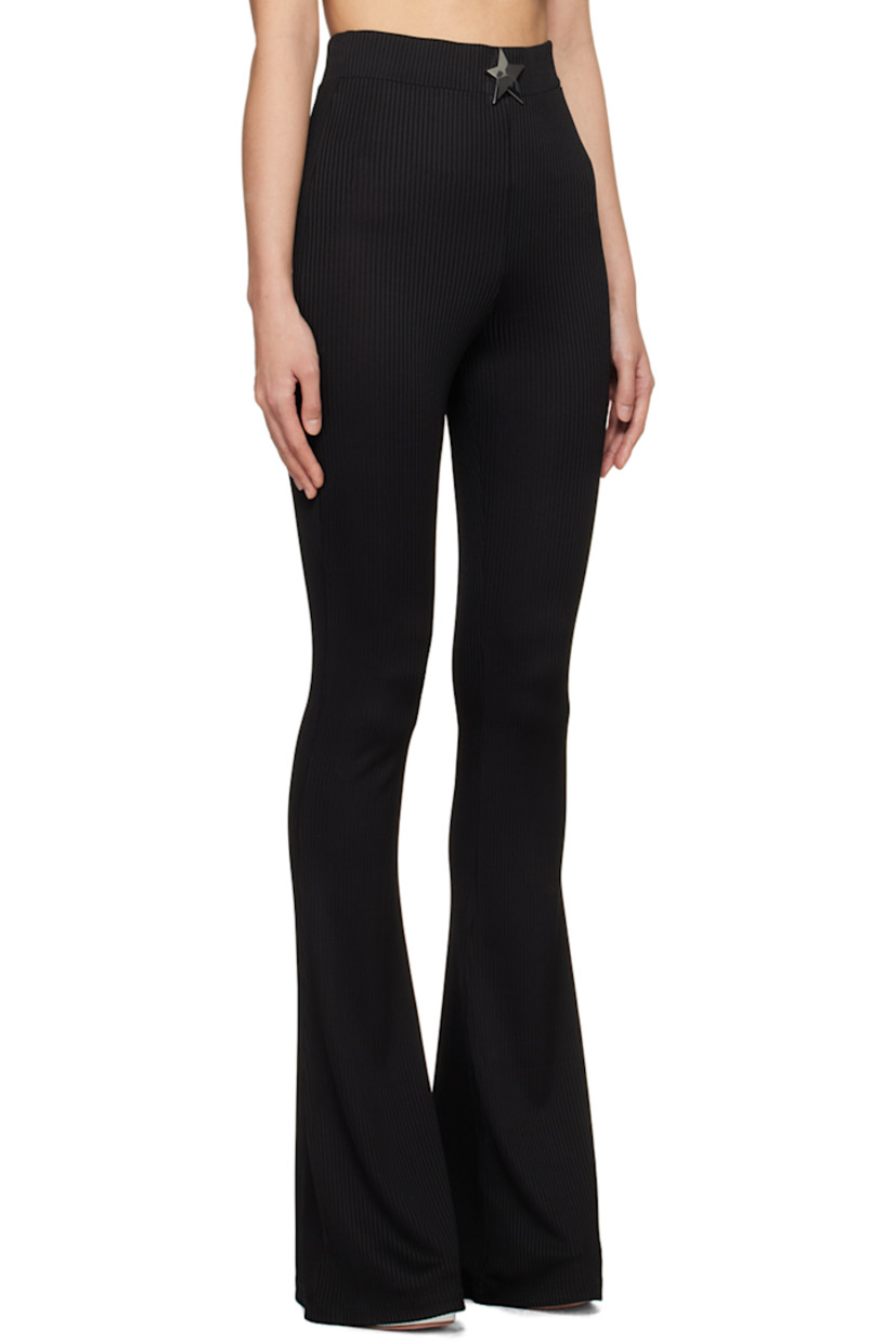 Flared rib knit stretch viscose trousers. Graphic hardware at elasticized waistband.

Supplier color: Black