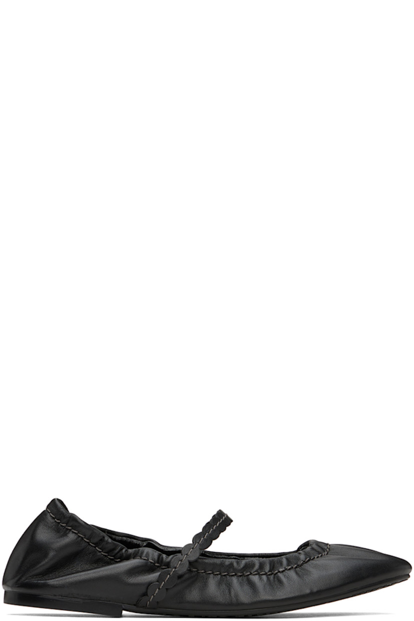 Grained nappa lambskin ballerina flats in black.

· Partially elasticized strap at vamp
· Elasticized trim at collar
· Logo embossed at padded leather footbed
· Grained leather lining
· Treaded rubber sole
· Contrast stitching in gray

Supplier color: Black
