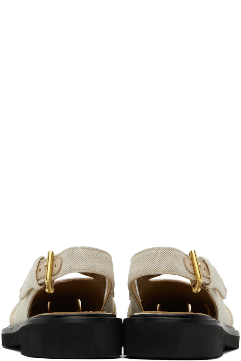 Cotton canvas sandals in beige.

· Cutouts throughout
· Pin-buckle slingback strap
· Logo patch at padded leather footbed
· Foam rubber sole

Supplier color: Natural