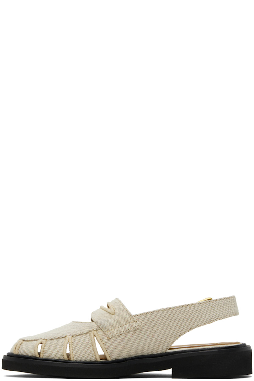 Cotton canvas sandals in beige.

· Cutouts throughout
· Pin-buckle slingback strap
· Logo patch at padded leather footbed
· Foam rubber sole

Supplier color: Natural
