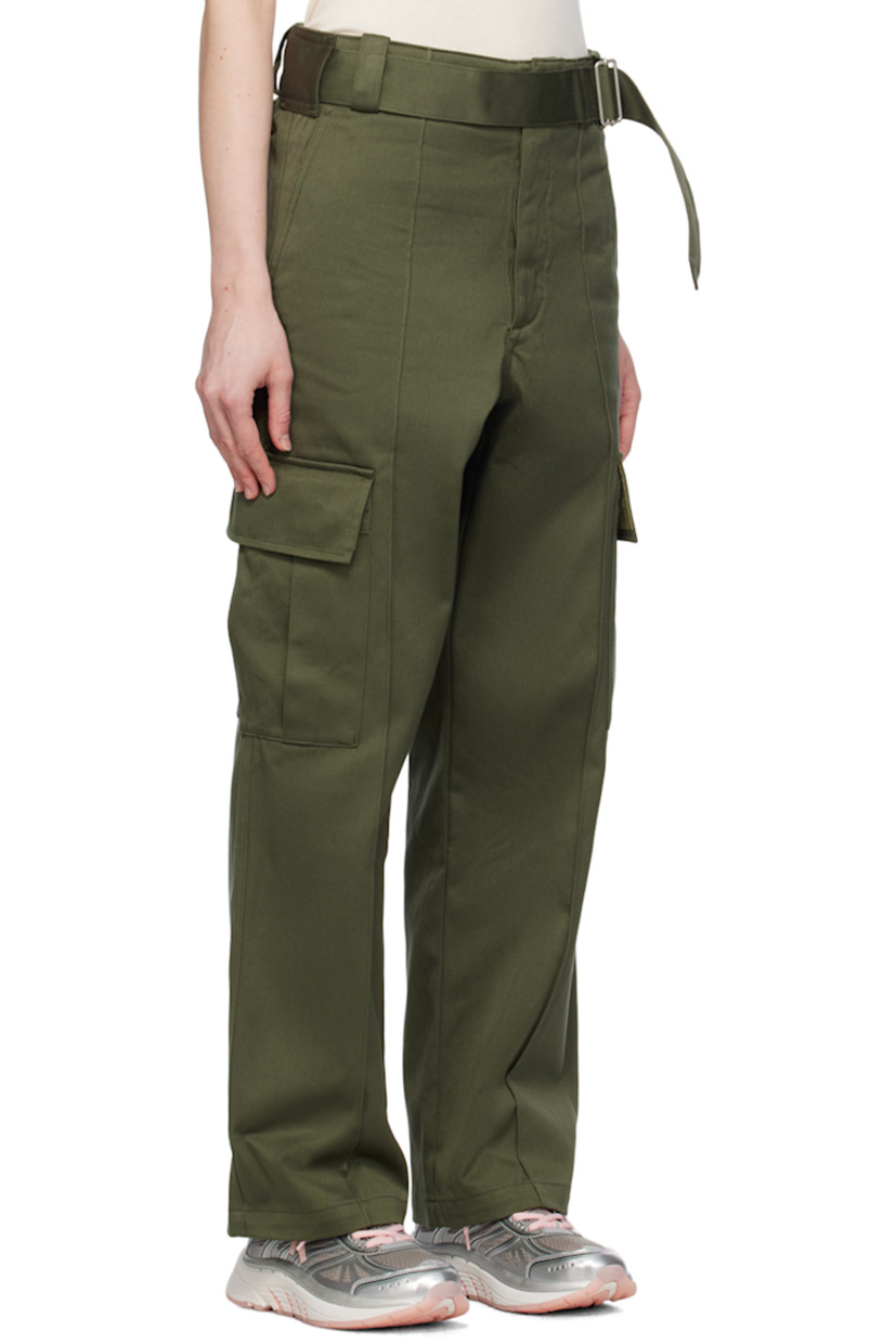 Loose-fit cotton twill trousers. 

· Belt loops
· Integrated cinch belt
· Four-pocket styling
· Button-fly 
· Pinched seams at front and back
· Bellows pocket at outseams
· Logo patch at pocket

Supplier color: Dark khaki