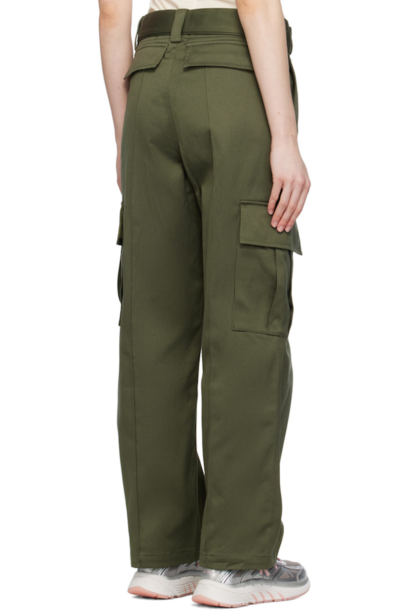 Loose-fit cotton twill trousers. 

· Belt loops
· Integrated cinch belt
· Four-pocket styling
· Button-fly 
· Pinched seams at front and back
· Bellows pocket at outseams
· Logo patch at pocket

Supplier color: Dark khaki