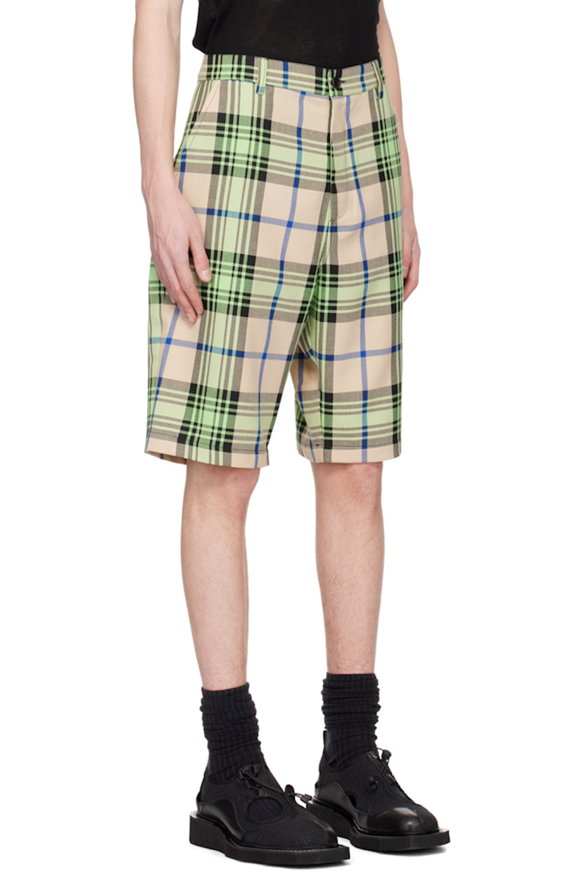 Polyester-blend twill shorts. Check pattern throughout.

· Belt loops
· Three-pocket styling
· Zip-fly
· Unlined
· Contrast stitching in black

Supplier color: Mint beige check