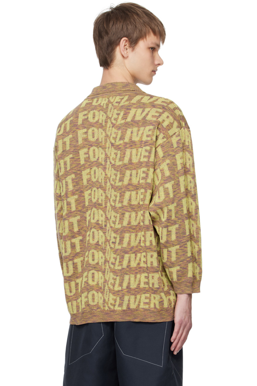 Knit cotton-blend polo. Jacquard text throughout.

· Rib knit spread collar, hem, and cuffs
· Three-button placket
· Corozo hardware

Supplier color: Yellow melange