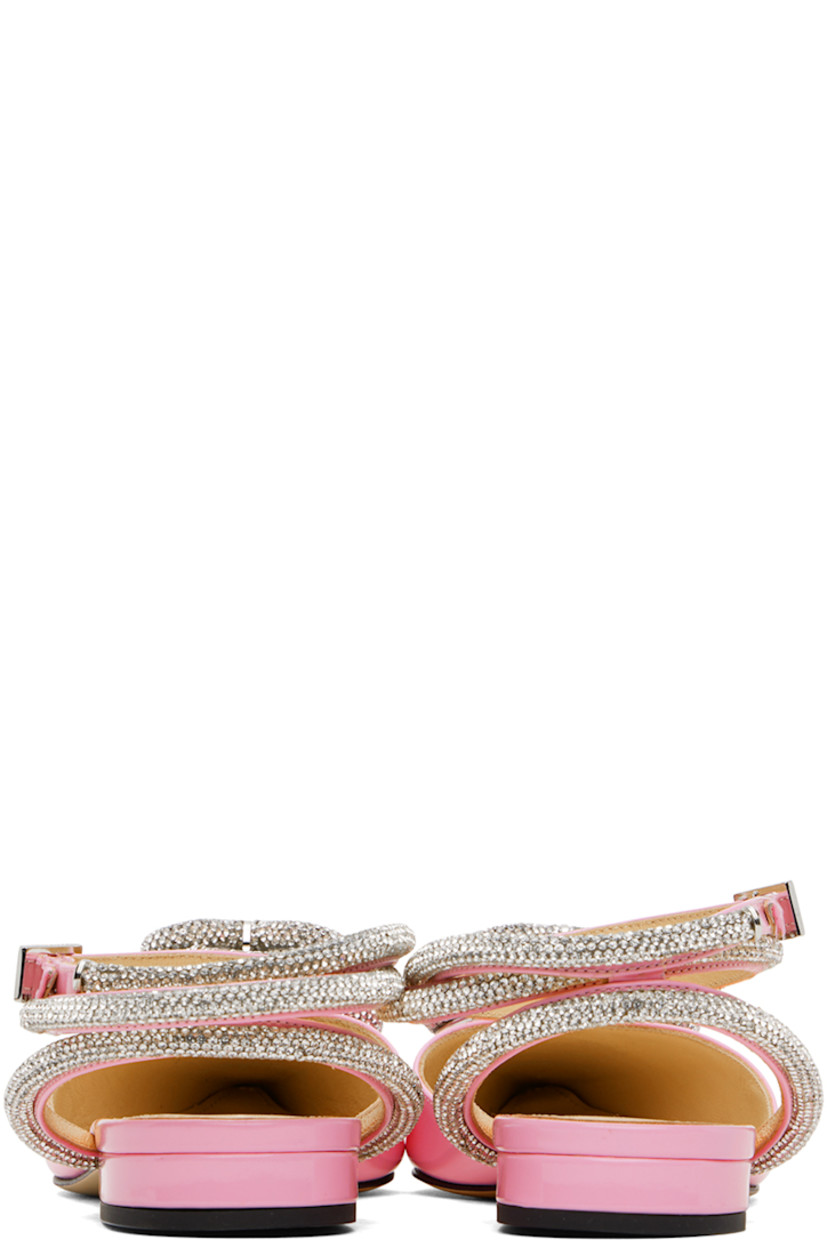 Patent leather slippers in pink.

· Hardware with crystal-cut accents throughout
· Pointed toe
· Graphic hardware at vamp
· Wraparound pin-buckle ankle strap
· Buffed leather lining
· Covered heel with rubber injection
· Leather sole

Supplier color: Pink