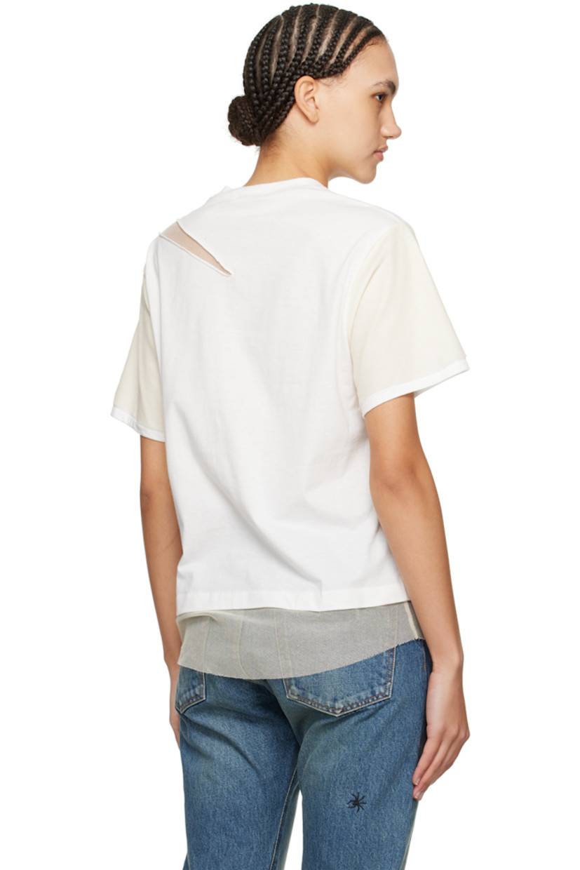Cotton jersey T-shirt. Mesh trim throughout. 

· Paneled construction
· Rib knit crewneck
· Raw edge at hem 

Supplier color: Off white