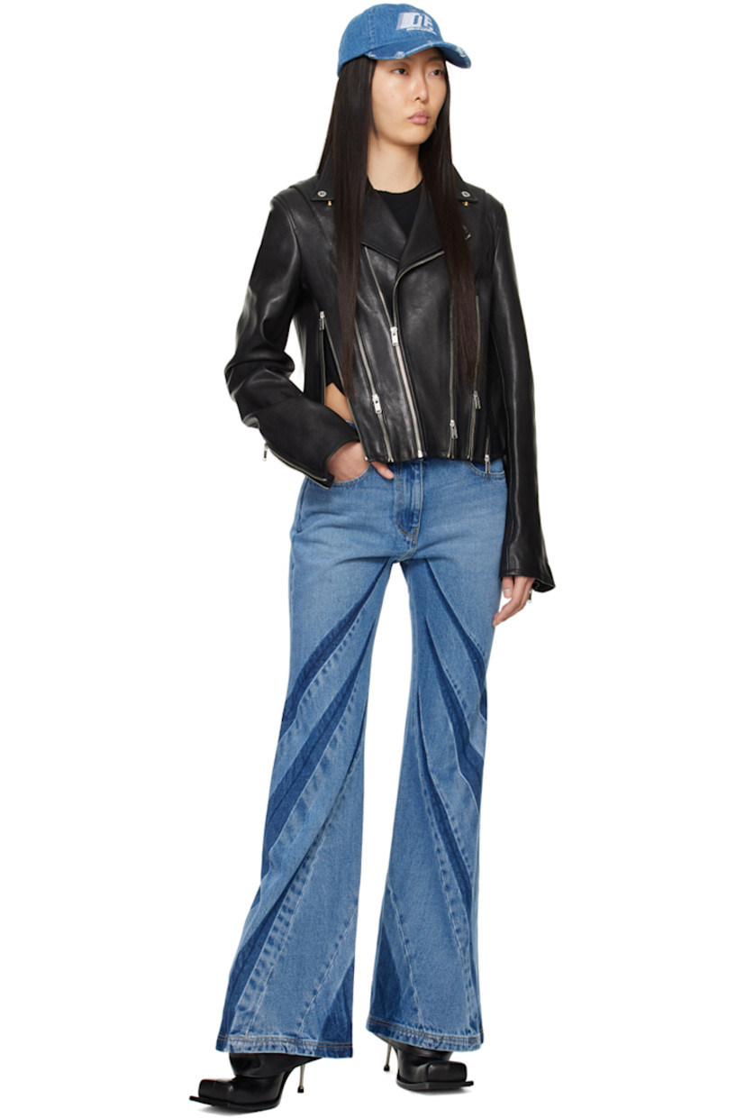 Flared non-stretch denim jeans. Fading and whiskering throughout.

· Belt loops
· Four-pocket styling
· Zip-fly
· Darts at front and back
· Logo plaque at back waistband
· Logo-engraved silver-tone hardware
· Contrast stitching in yellow

Supplier color: American blue