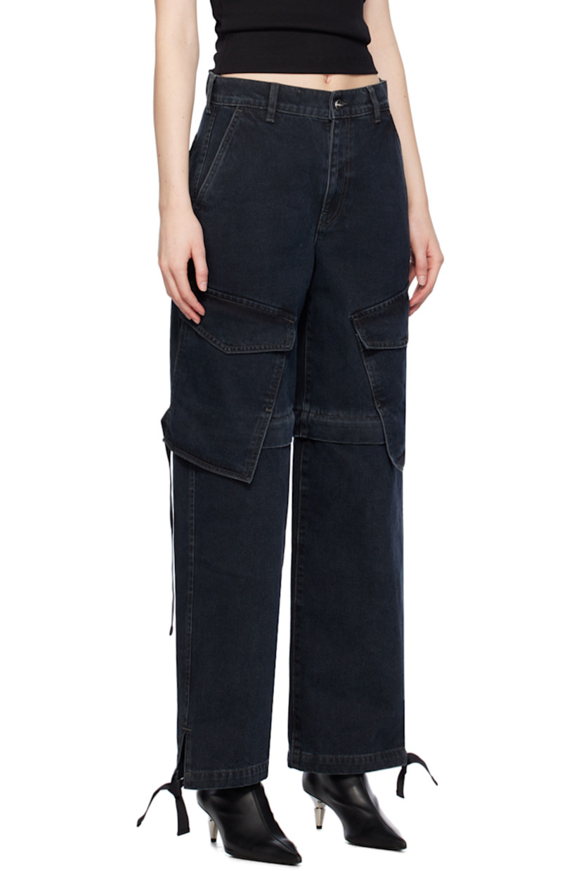 Relaxed-fit straight-leg garment-dyed non-stretch denim jeans. Fading throughout.

· Belt loops and concealed drawstring at waistband
· Four-pocket styling
· Zip-fly
· Detachable panel at legs
· Drawstring at vented cuffs
· Cargo pocket at outseams
· Leather logo patch at back waistband

Supplier color: Black