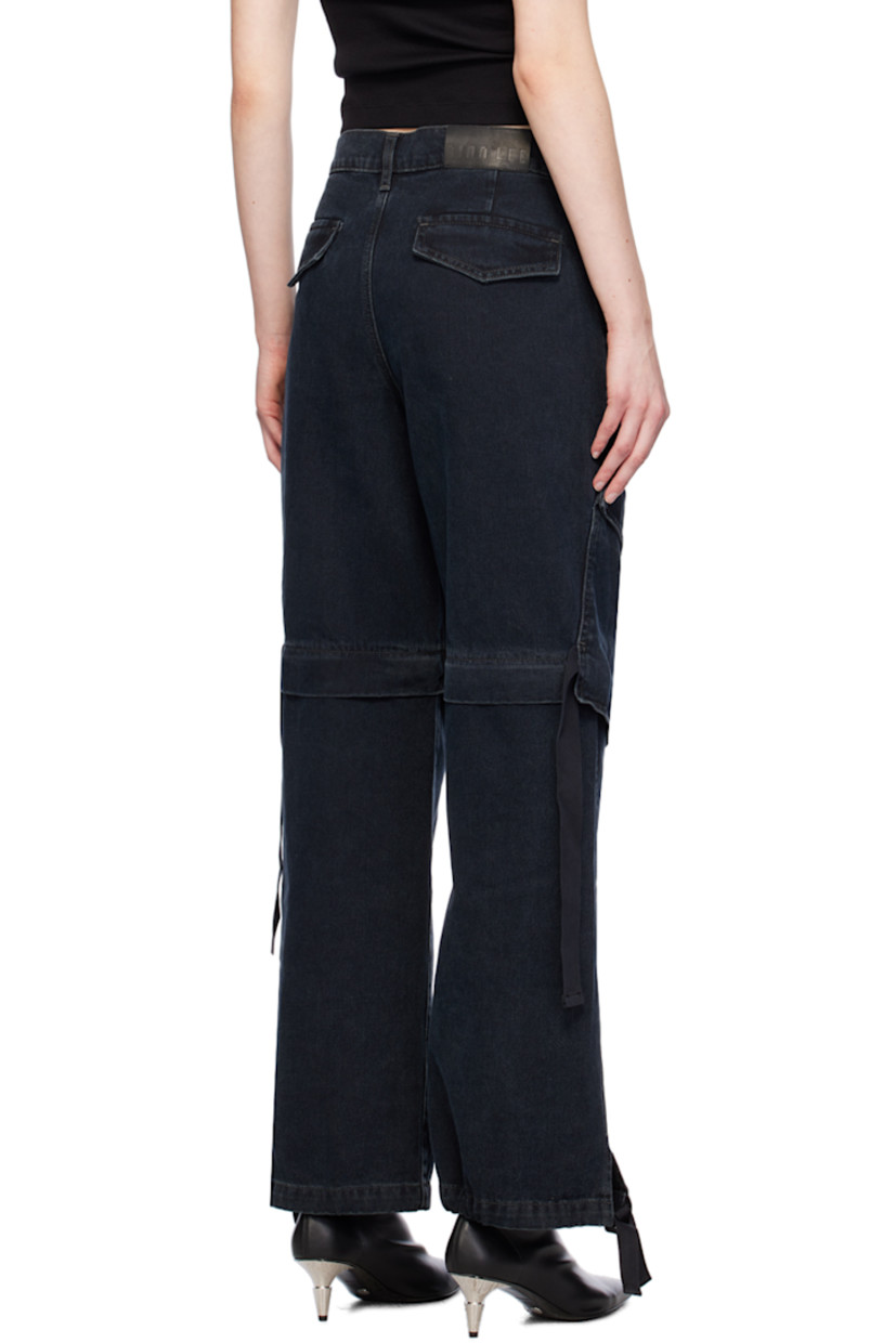 Relaxed-fit straight-leg garment-dyed non-stretch denim jeans. Fading throughout.

· Belt loops and concealed drawstring at waistband
· Four-pocket styling
· Zip-fly
· Detachable panel at legs
· Drawstring at vented cuffs
· Cargo pocket at outseams
· Leather logo patch at back waistband

Supplier color: Black