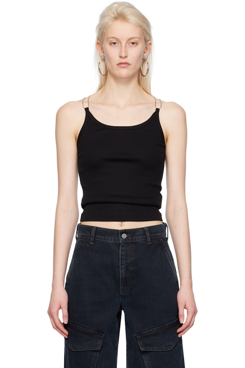 Ribbed organic cotton jersey tank top.

· Scoop neck
· Metal hardware at fixed shoulder straps 

Supplier color: Black