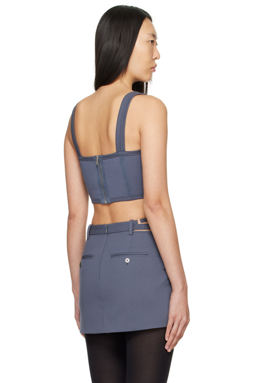 Organic cotton jersey corset-style tank top. Boning and canvas trim  throughout.

· Rib knit square neckline, hem, and armscyes
· Asymmetric hem
· Zip closure at back
· Logo-engraved silver-tone hardware

Supplier color: Asphalt