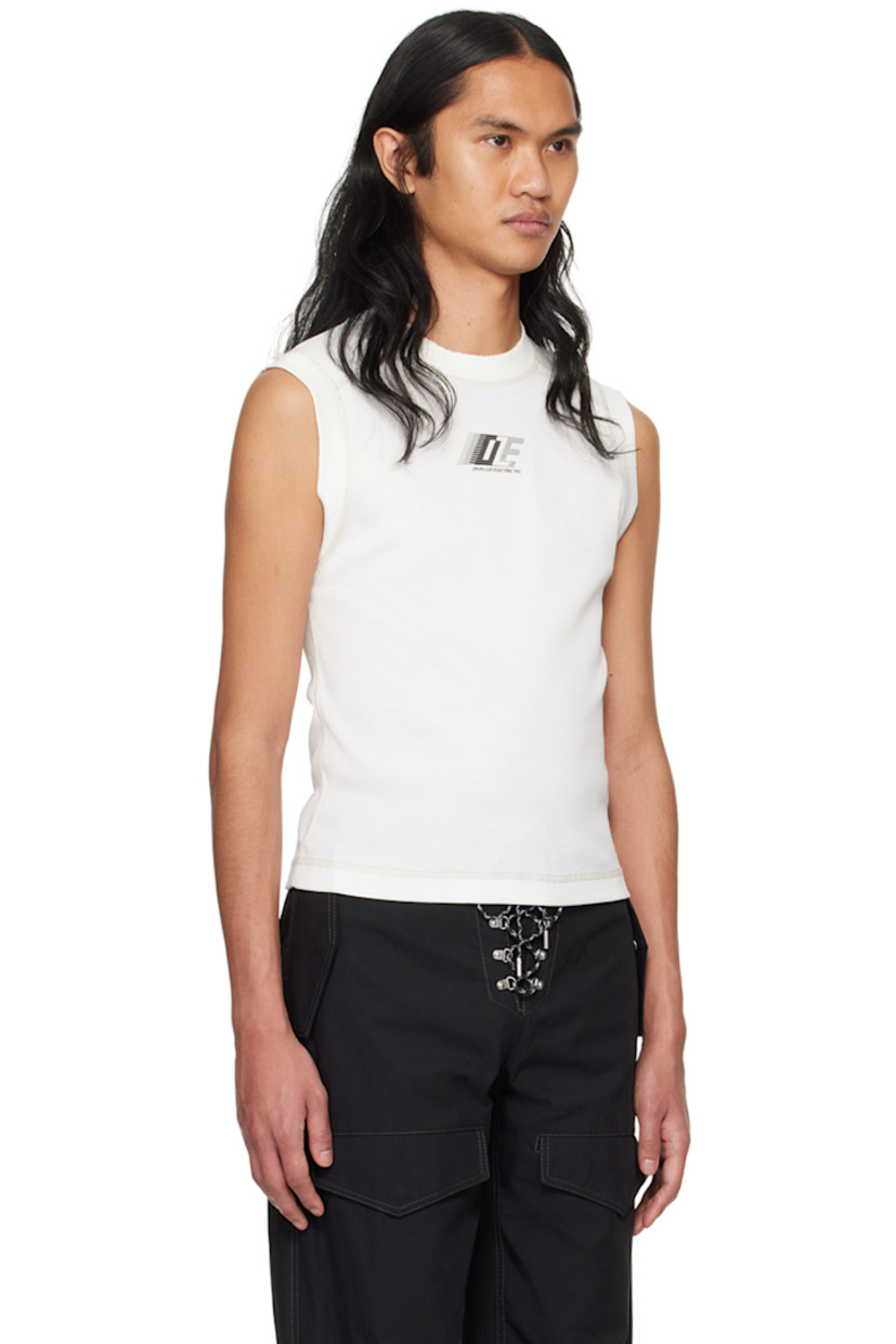 Organic cotton ribbed jersey tank top. Overlock stitching throughout.

·  Rib knit crewneck, armscyes, and back yoke
·  Logo graphic printed at chest

Supplier color: Ivory