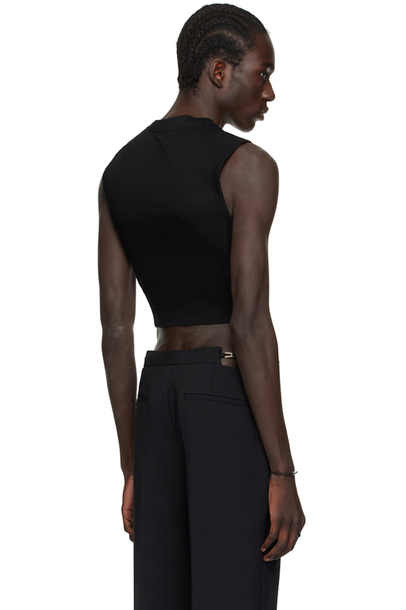 Stretch organic cotton ribbed jersey tank top.

· Rib knit crewneck, armscyes, and hem
· Boning at front
· Curved hem

Supplier color: Black