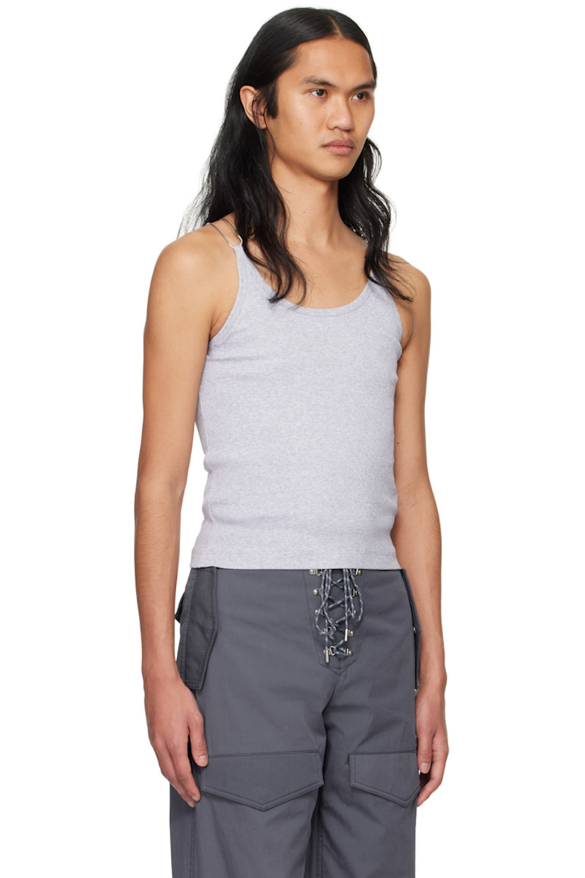 Organic cotton ribbed jersey tank top. 

· Scoop neck
· Moulded silver-tone hardware at shoulder straps

Supplier color: Grey marle
