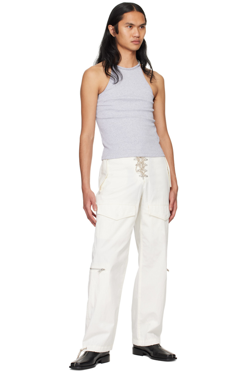 Organic cotton ribbed jersey tank top.

· Crewneck
· Detachable self-tie braided ball-chain halter strap
· Spaghetti straps
· Racerback

Supplier color: Grey marle