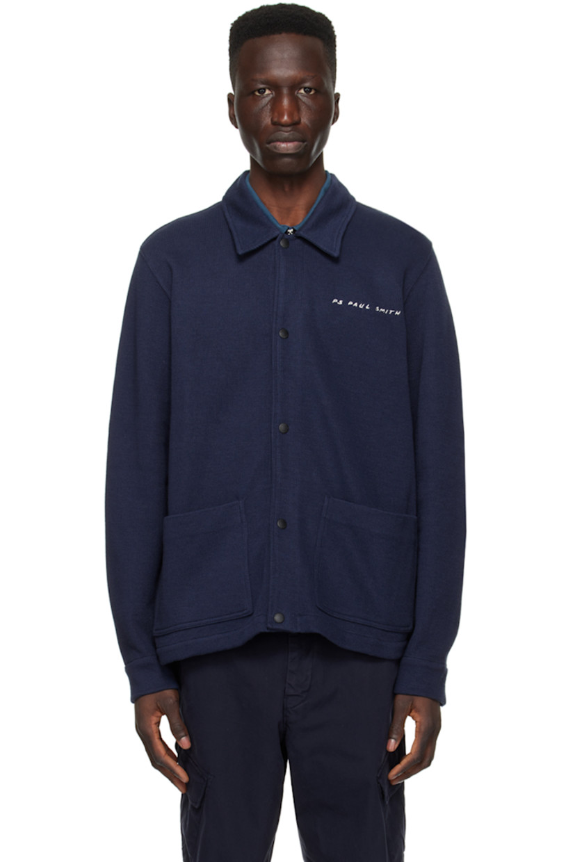 Rib knit cotton jacket.

· Spread collar 
· Press-stud closure 
· Patch pockets 
· Logo embroidered at chest 
· Single-button barrel cuffs 
· Fully lined 

Supplier color: Blues