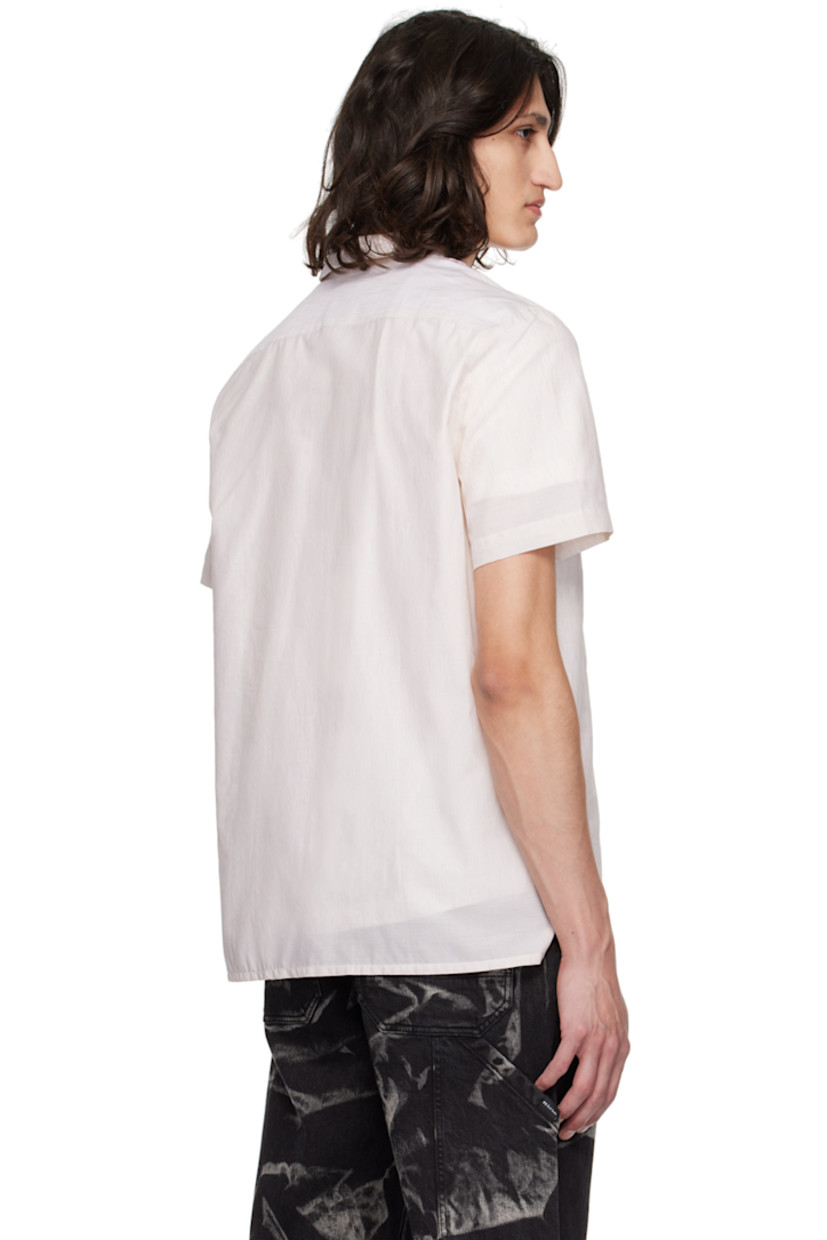 Cotton- and linen-blend poplin shirt. Stripes throughout. 

· Button fastening at open spread collar
· Button closure
· Tennis-tail hem
· Logo flag at side seam

Supplier color: Browns