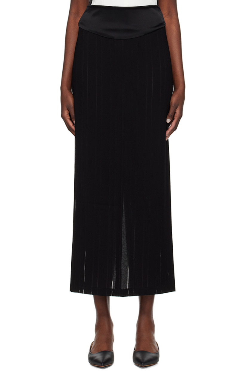 Triacetate- and polyester-blend crepe skirt. Stripes and pointelle detailing throughout.

· Self-tie straps at satin waistband
· Central vent at back hem

Supplier color: Black