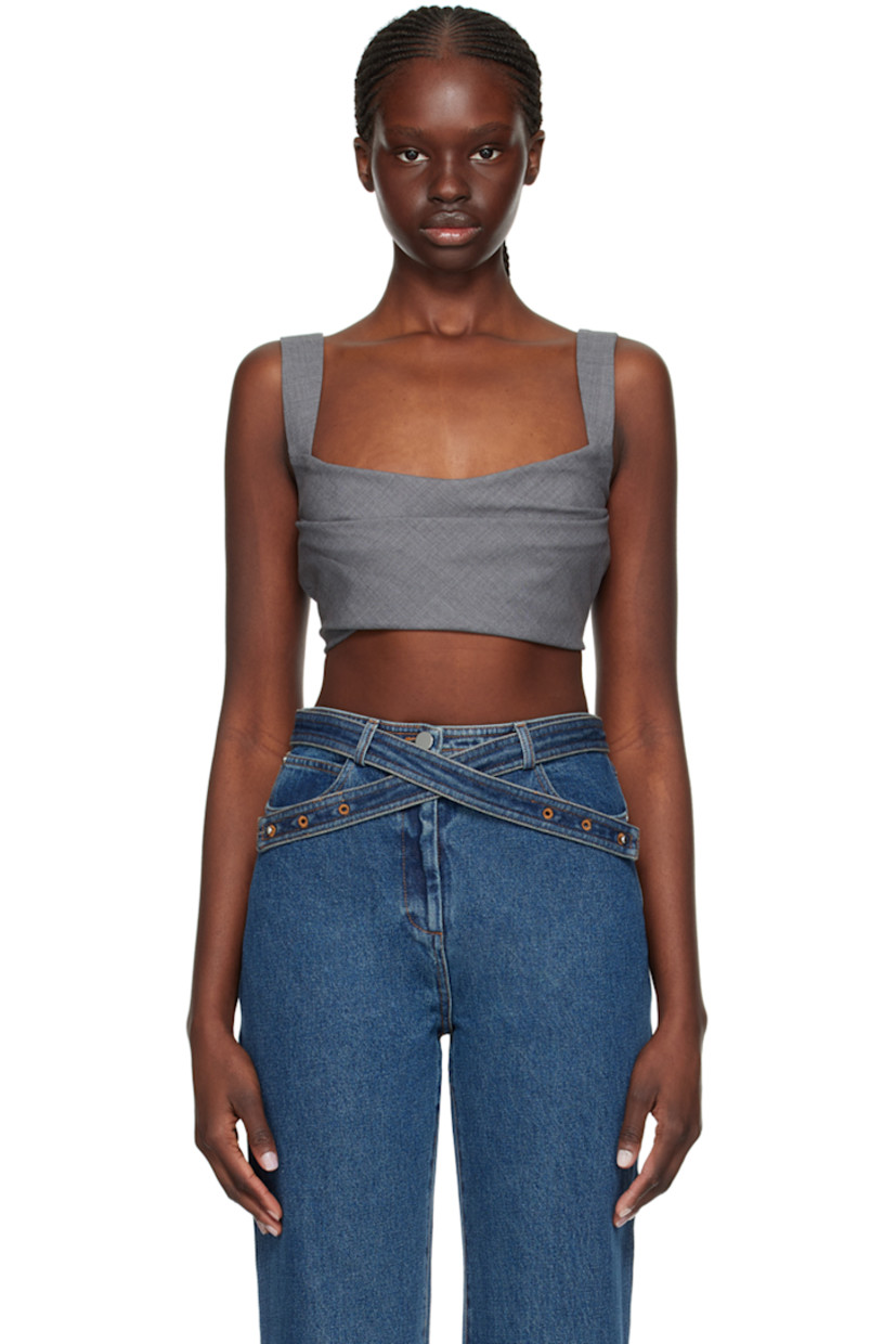 Wool delaine tank top. Draping throughout.

· Square neck
· Cropped hem
· Fixed shoulder straps
· Concealed zip closure at back
· Full viscose satin lining

Supplier color: Charcoal