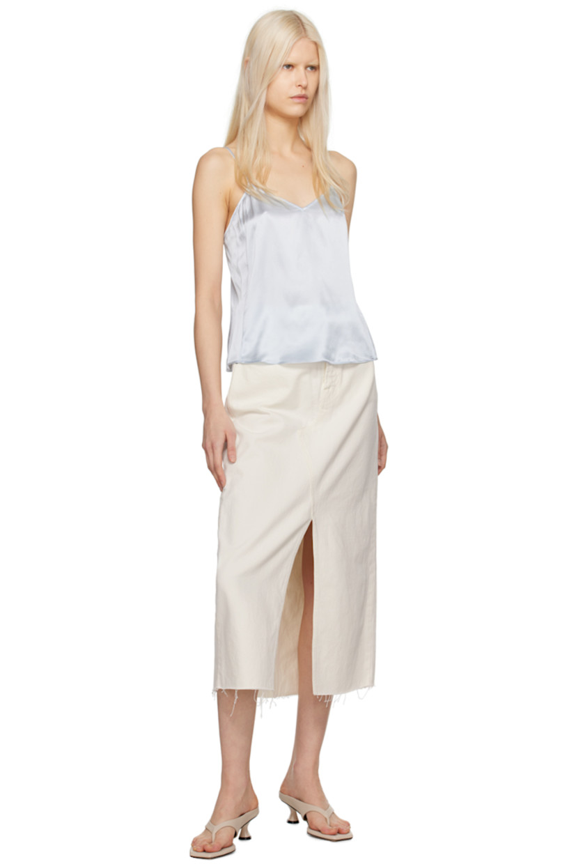 Non-stretch cotton denim skirt. 

· High-rise
· Belt loops
· Five-pocket styling
· Zip-fly
· Central vent at front hem
· Frayed edge at hem
· Logo-engraved antiqued silver-tone hardware

Supplier color: Ecru