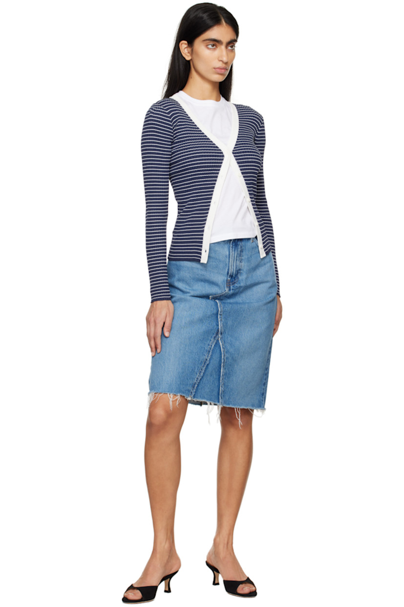 Non-stretch regenerative- and recycled cotton-blend denim skirt. Fading and distressing throughout. 

· High-rise
· Belt loops
· Five-pocket styling
· Zip-fly
· Raw edge at hem
· Logo-engraved silver-tone metal hardware
· Contrast stitching in yellow

Supplier color: Mabel