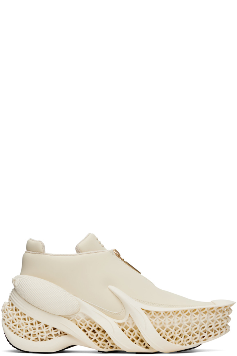Low-top faux-leather sneakers in off-white.

· Extended rubber cap toe
· Zip closure at vamp
· Logo bonded at padded tongue
· Padded collar
· Logo embossed at heel counter
· Mesh lining
· 3D-printed sculptural platform rubber midsole
· Treaded recycled TPU sole
· Platform: H2.5"

Supplier color: Cannoli cream