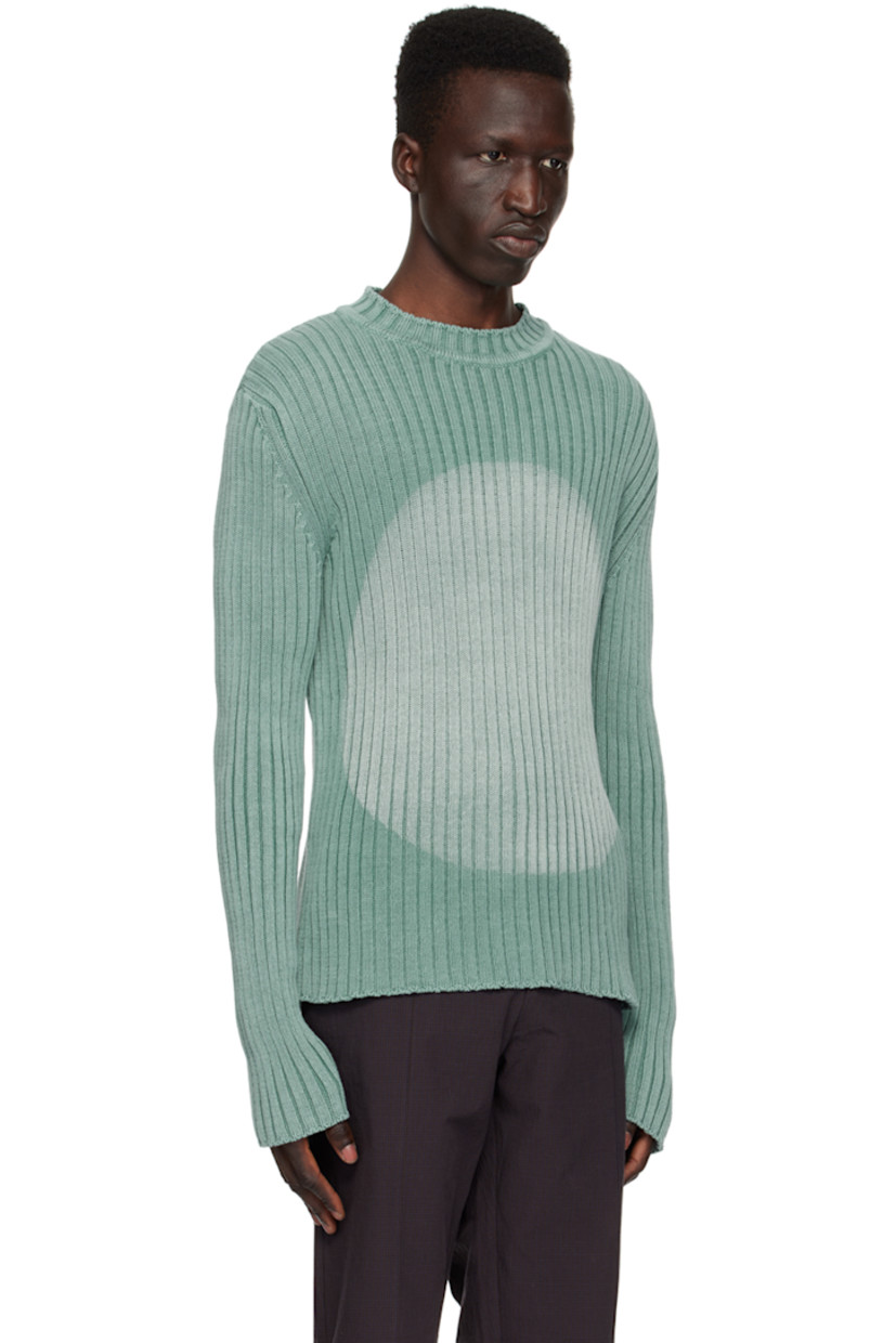 Rib knit cotton sweater. Fading throughout. 

· Crewneck 
· Graphic printed at front 

Supplier color: Washed aqua