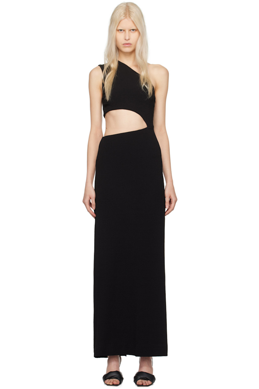 Stretch viscose- and nylon-blend crepe dress.

· Single-shoulder construction
· Cutout at waist
· Concealed zip closure at side seam
· Central vent at back hem
· Partial jersey lining

Supplier color: Black