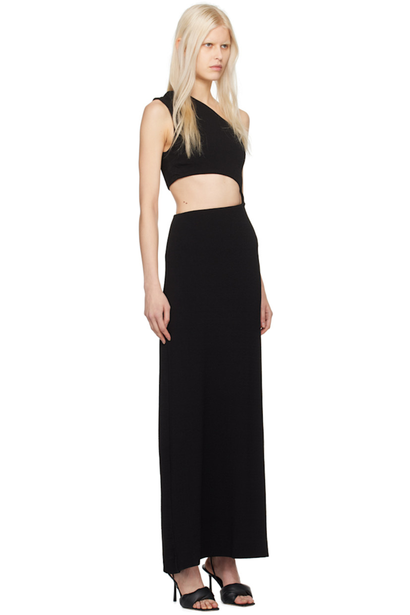 Stretch viscose- and nylon-blend crepe dress.

· Single-shoulder construction
· Cutout at waist
· Concealed zip closure at side seam
· Central vent at back hem
· Partial jersey lining

Supplier color: Black