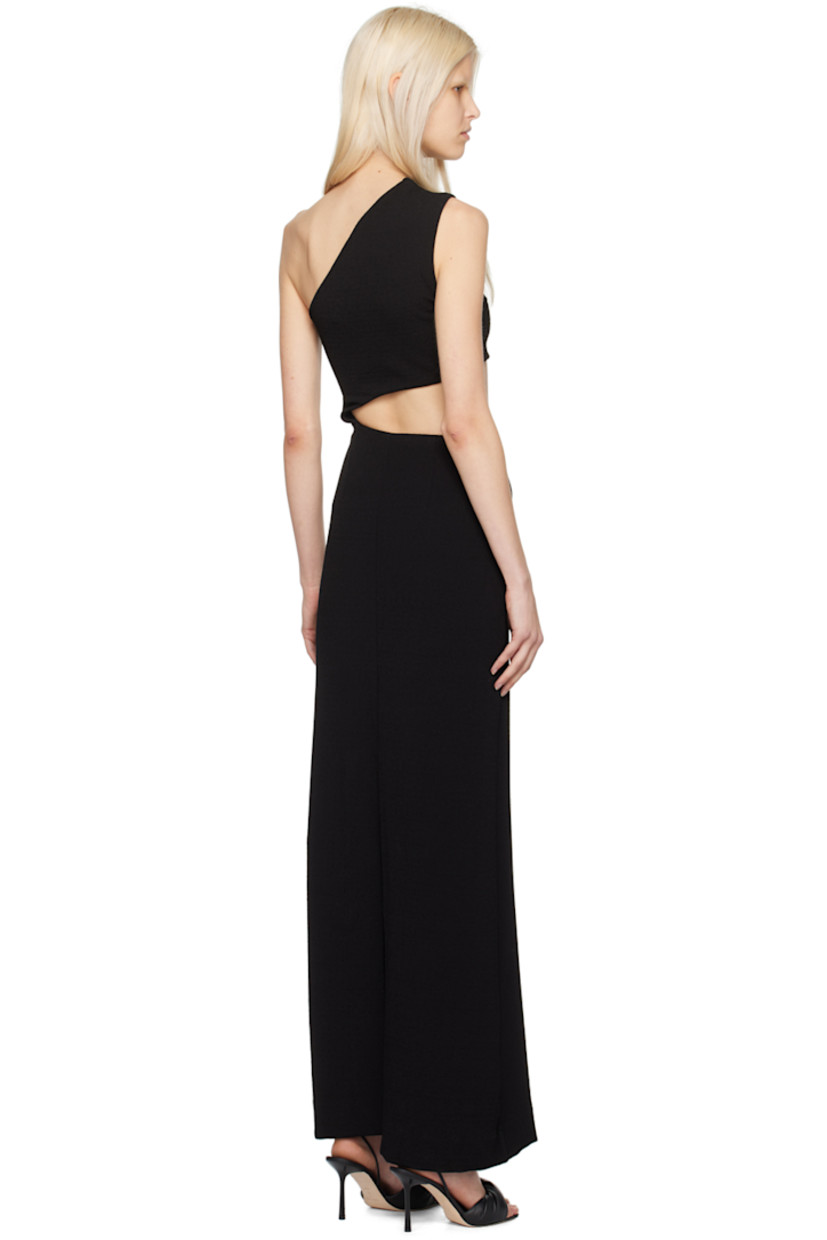 Stretch viscose- and nylon-blend crepe dress.

· Single-shoulder construction
· Cutout at waist
· Concealed zip closure at side seam
· Central vent at back hem
· Partial jersey lining

Supplier color: Black