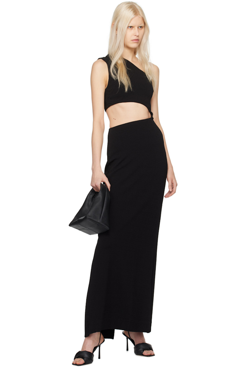 Stretch viscose- and nylon-blend crepe dress.

· Single-shoulder construction
· Cutout at waist
· Concealed zip closure at side seam
· Central vent at back hem
· Partial jersey lining

Supplier color: Black
