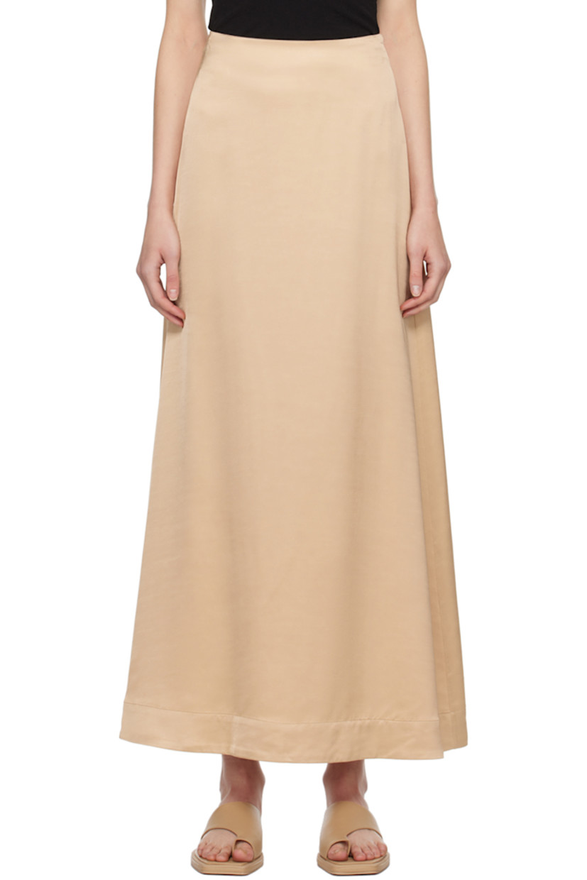 Viscose satin skirt.

· Darts at back
· Zip closure at back

Supplier color: Golden ore
