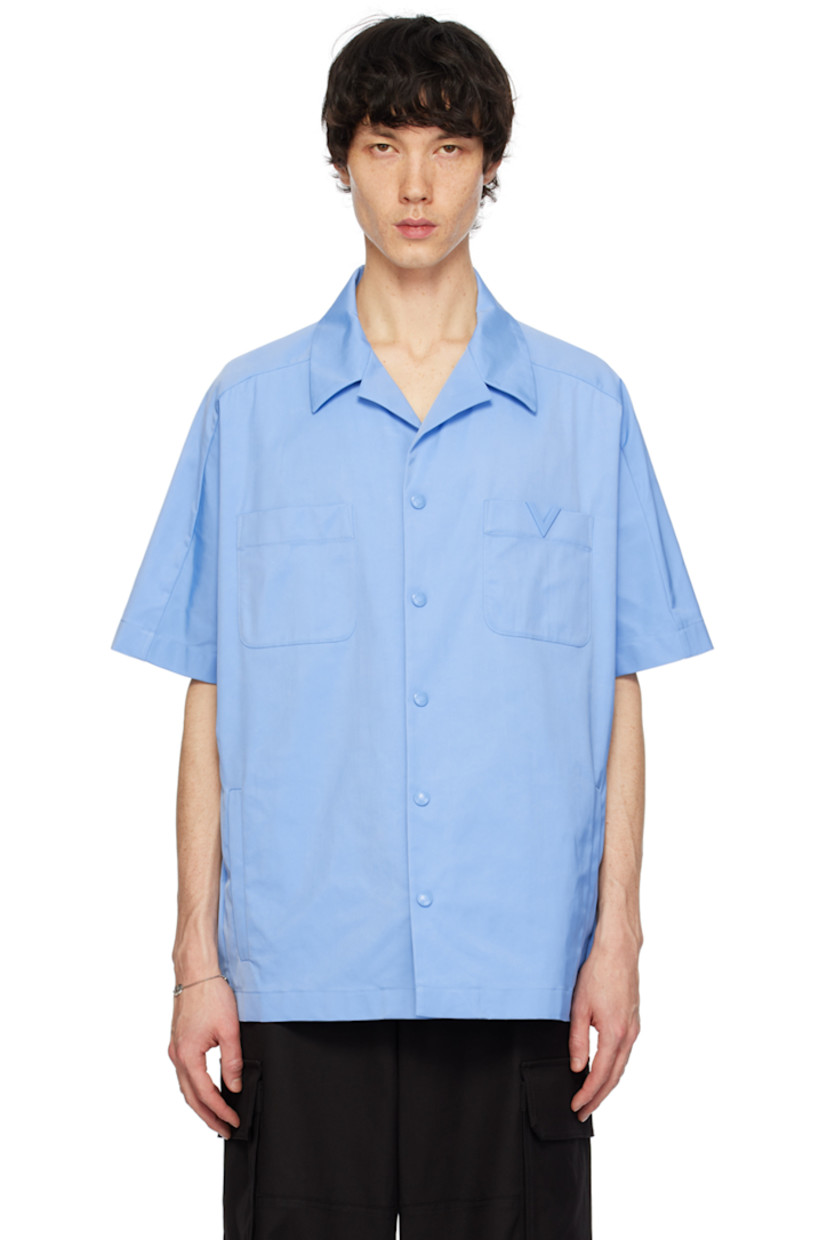 Stretch polyester-blend taffeta shirt.

· Open spread collar
· Press-stud closure
· Logo hardware at chest
· Patch and welt pockets
· Logo-engraved tonal hardware

Supplier color: Lilac blue