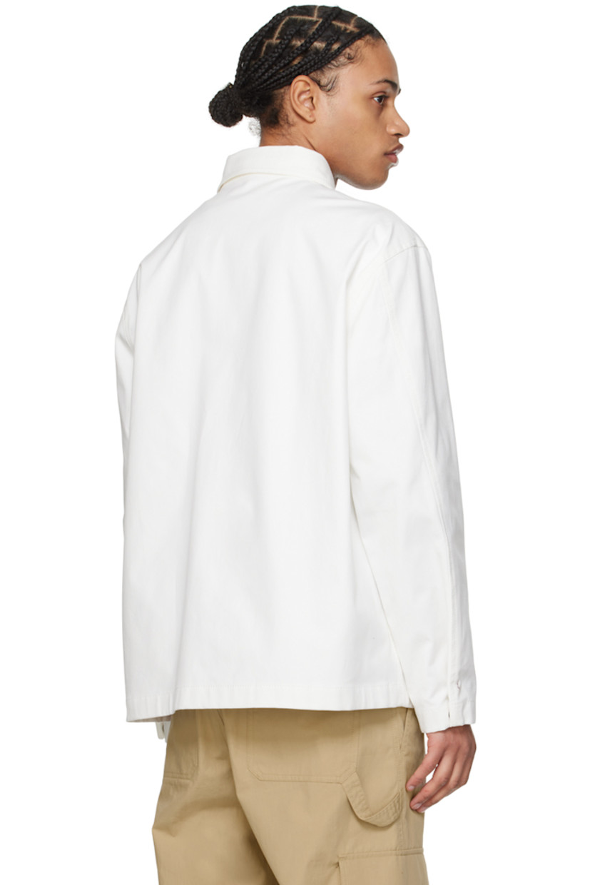 Stretch cotton canvas jacket. 

· Spread collar
· Zip closure
· Logo hardware at chest
· Patch and welt pockets
· Adjustable press-stud fastening at cuffs
· Patch pocket at interior
· Full cotton poplin lining

Supplier color: Avorio