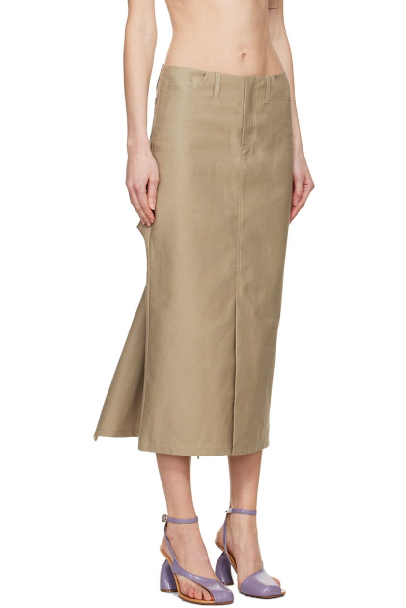 Cotton twill skirt. 

· Belt loops
· Four-pocket styling
· Zip-fly
· Asymmetric hem
· Central vent at front hem
· Ruching and draping at back

Supplier color: Clay