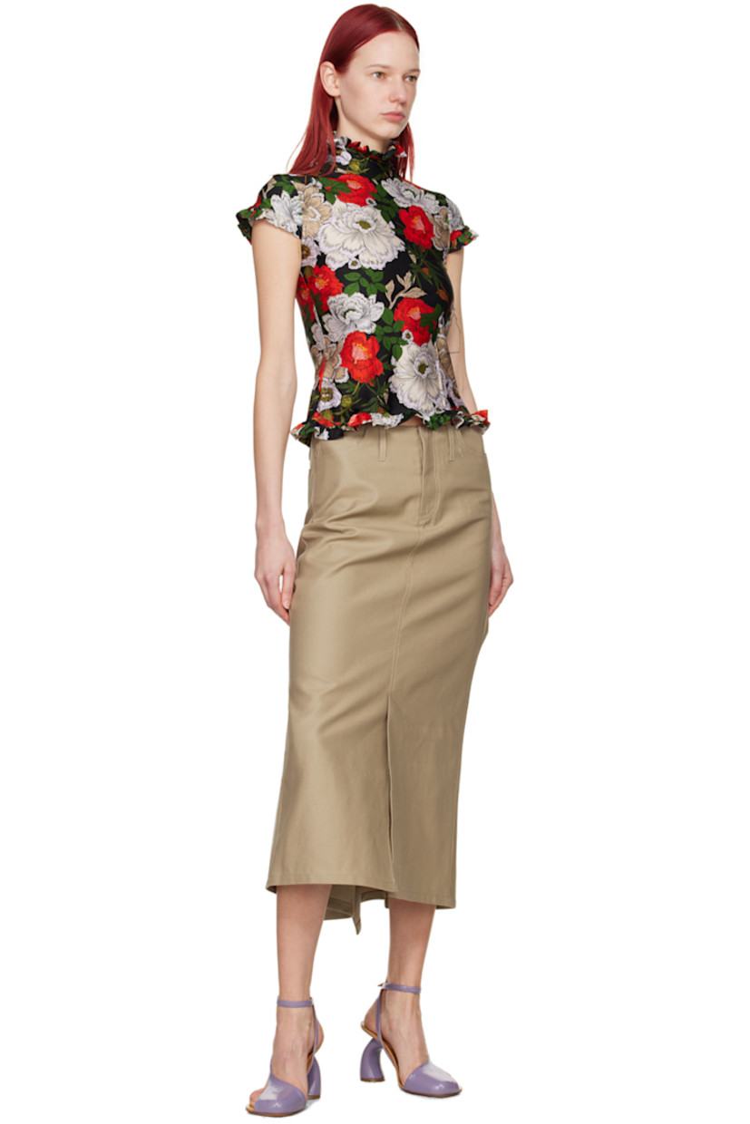 Cotton twill skirt. 

· Belt loops
· Four-pocket styling
· Zip-fly
· Asymmetric hem
· Central vent at front hem
· Ruching and draping at back

Supplier color: Clay