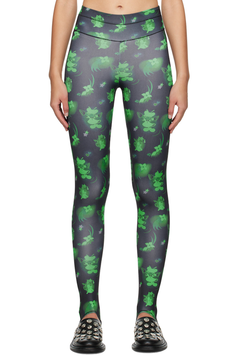 Stretch nylon jersey leggings. Graphics printed throughout.

· Elasticized waistband
· Stirrup at cuffs

Supplier color: Black/Green