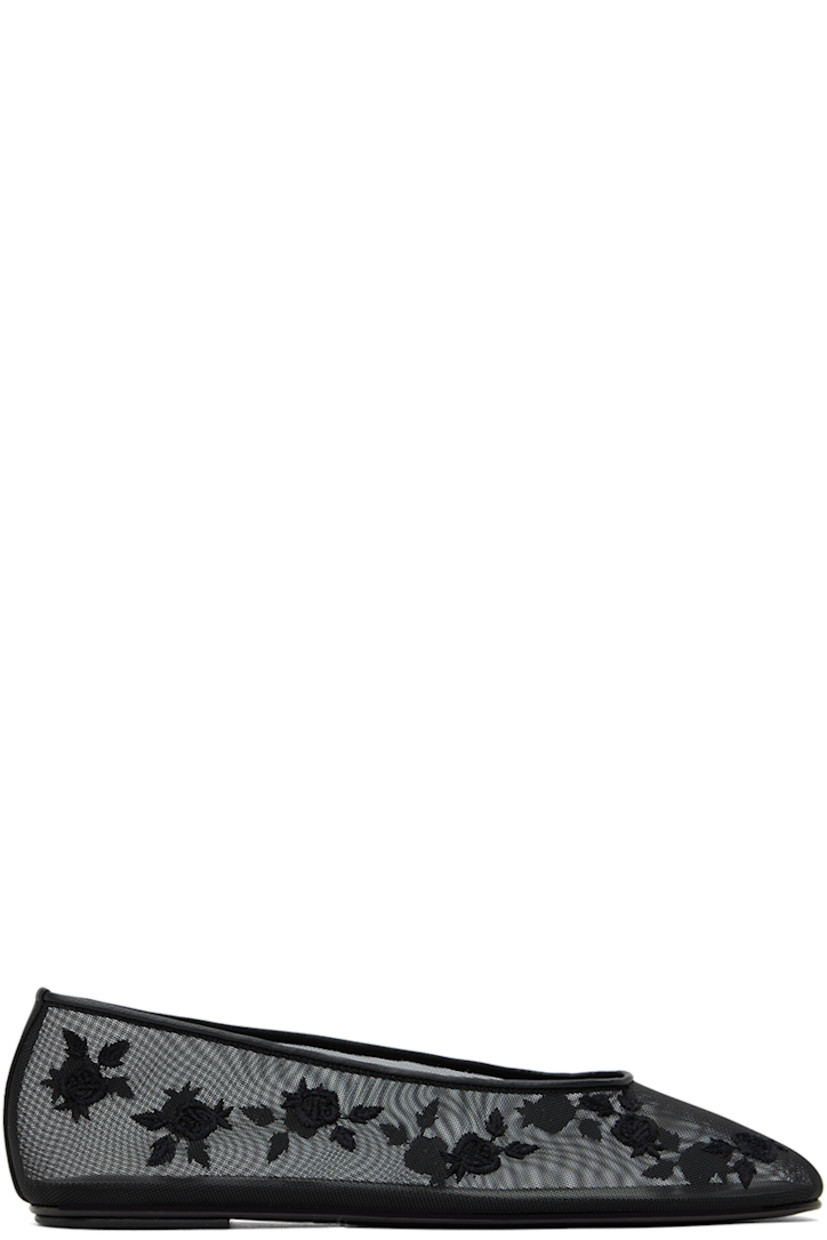 Semi-sheer nylon mesh ballet flats in black. 

· Floral pattern embroidered throughout
· Square toe
· Buffed leather trim at collar and heel 
· Logo embossed at padded leather footbed
· Patent leather sole with rubber injection

Supplier color: Black