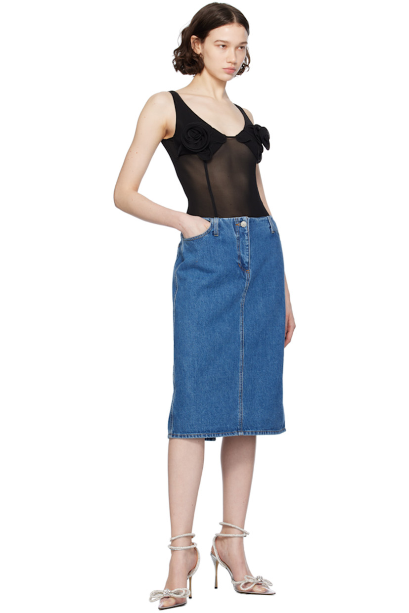 Semi-sheer stretch viscose jersey bodysuit. Boning throughout.

· Scoop neck
· Floral appliqués at chest
· Press-stud closure at bottom
· Unlined

Supplier color: Black