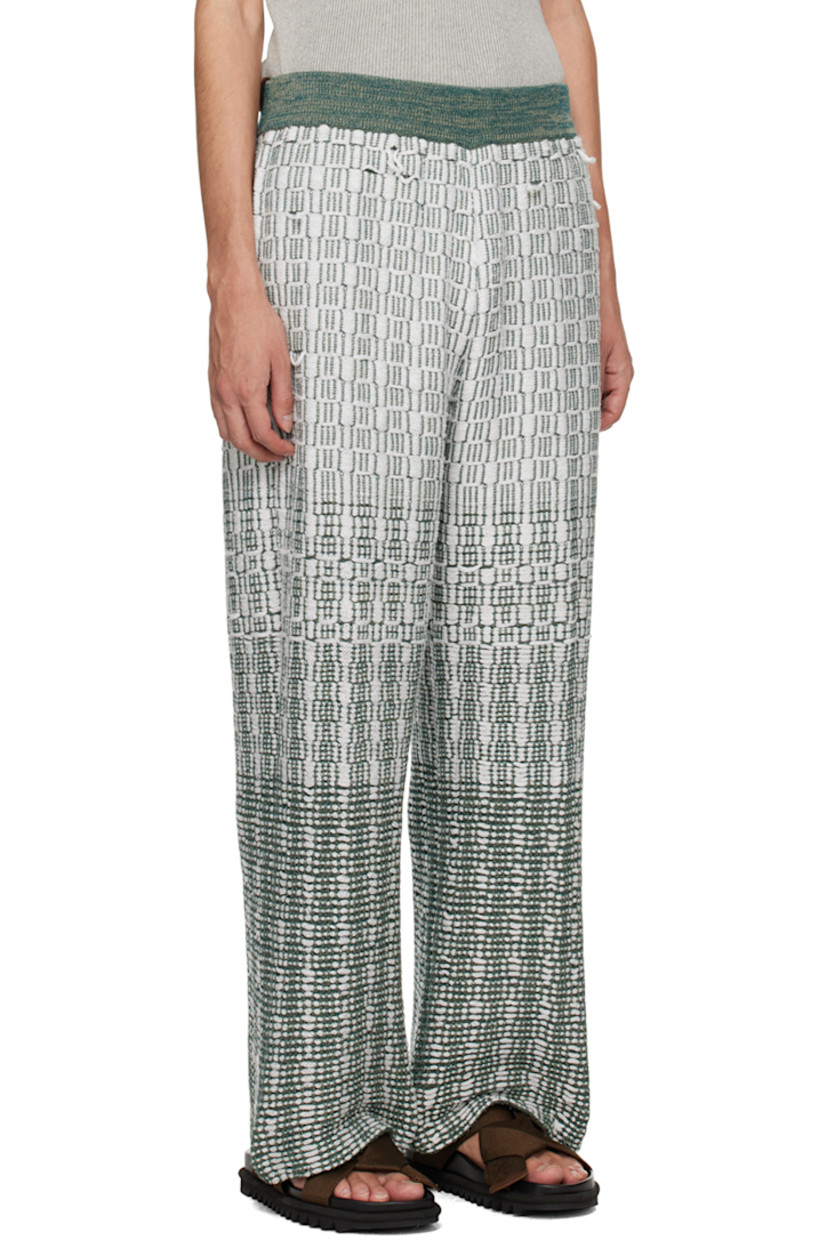 Hand-knit rayon trousers. Jacquard gradient and check pattern throughout.

· Elasticized waistband
· Two-pocket styling
· Logo flag at back waistband
 
Supplier color: Gradiation